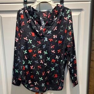 Ann Taylor Black and Red Blouse with Long Sleeves